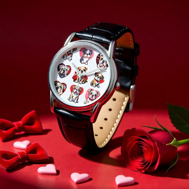 Reloj De Pulsera Bulldog de San Valentín (Bulldog Valentine Heart Art Dog Lover Watch)