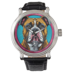 Reloj De Pulsera Bulldog enmarcado en un diseño decorativo circular