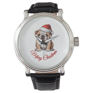 Reloj De Pulsera Bulldog festivo Feliz Navidad Clásico camiseta