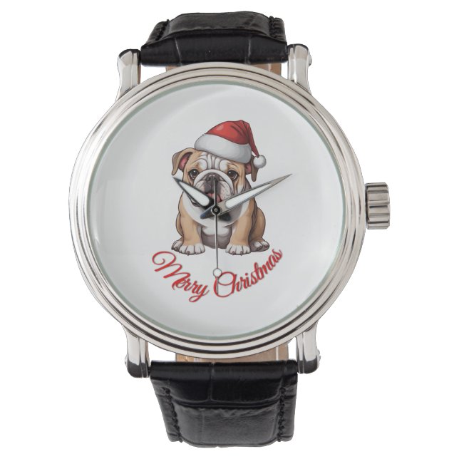 Reloj De Pulsera Bulldog festivo Feliz Navidad Clásico camiseta (Anverso)
