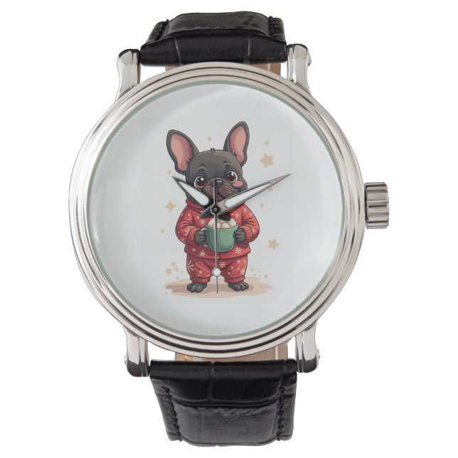 Reloj De Pulsera Bulldog Francés Acogedor Cocoa (Anverso)