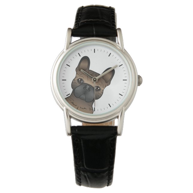 Reloj De Pulsera Bulldog Francés Atigrado / Frenchie Perro De Dibuj (Anverso)
