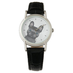 Reloj De Pulsera Bulldog Francés Azul / Frenchie Dibujo Animado Lin