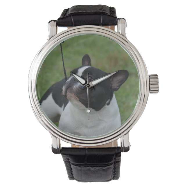 Reloj De Pulsera Bulldog francés blanco y negro (Anverso)