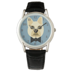 Reloj De Pulsera Bulldog Francés con pajarita azul