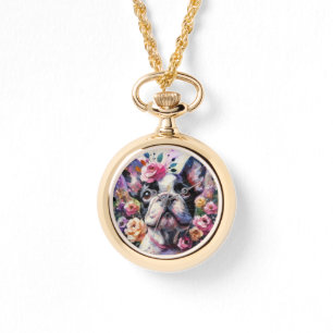 Reloj De Pulsera Bulldog francés con Rosas Pintura impresionista