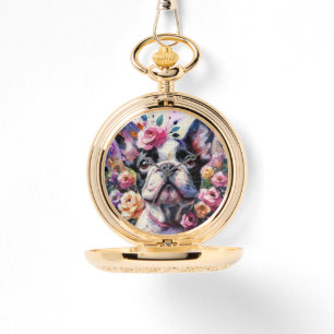 Reloj De Pulsera Bulldog francés con Rosas Pintura impresionista