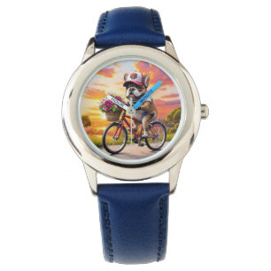Reloj De Pulsera Bulldog Francés en bicicleta