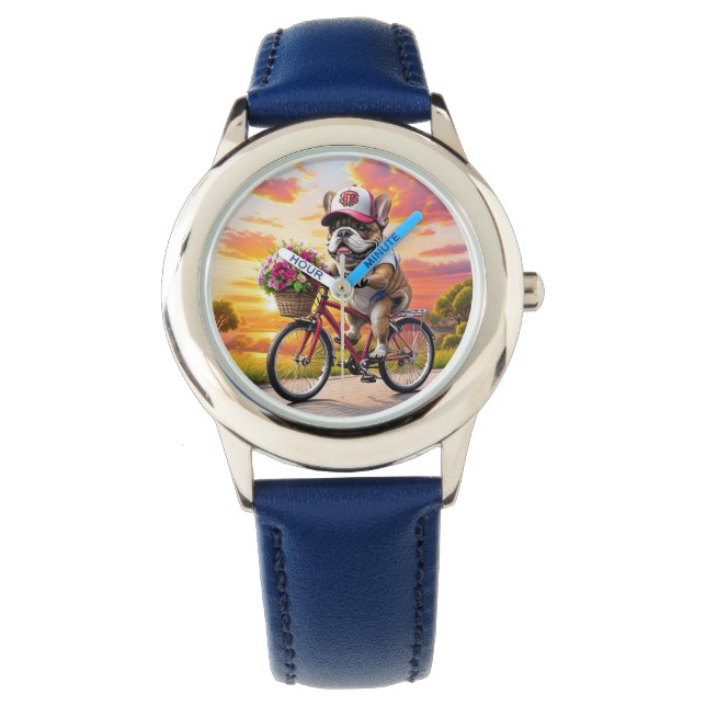 Reloj De Pulsera Bulldog Francés en bicicleta (Anverso)