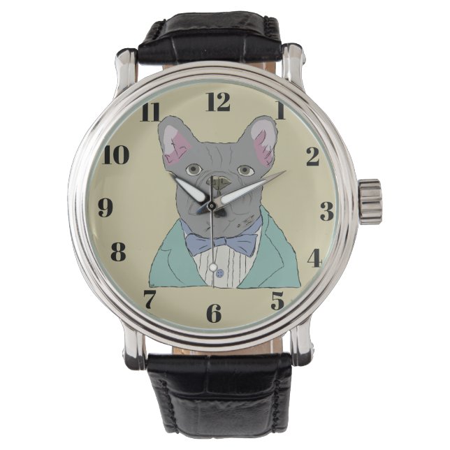 Reloj De Pulsera Bulldog Francés Gris (Anverso)