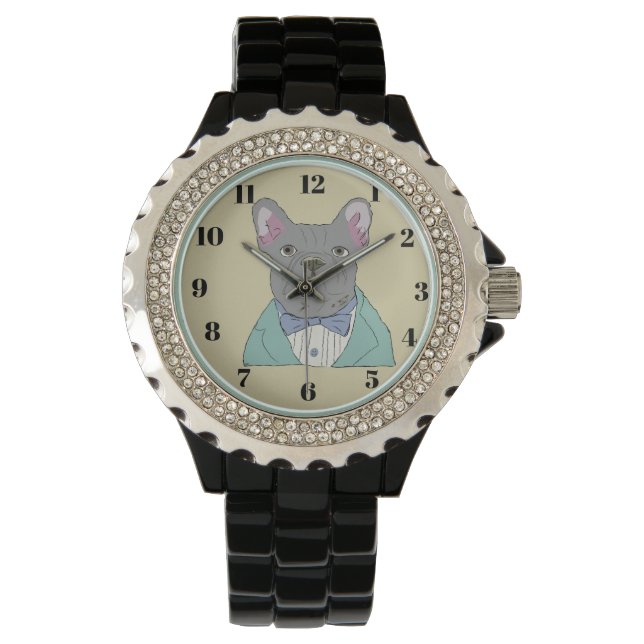 Reloj De Pulsera Bulldog Francés Gris (Anverso)