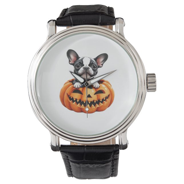 Reloj De Pulsera Bulldog francés Happy Halloween calabaza Classic T (Anverso)