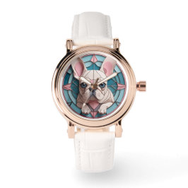 Reloj De Pulsera Bulldog francés Kawaii Pastel Sained Glass