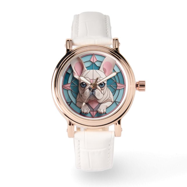 Reloj De Pulsera Bulldog francés Kawaii Pastel Sained Glass (Anverso)
