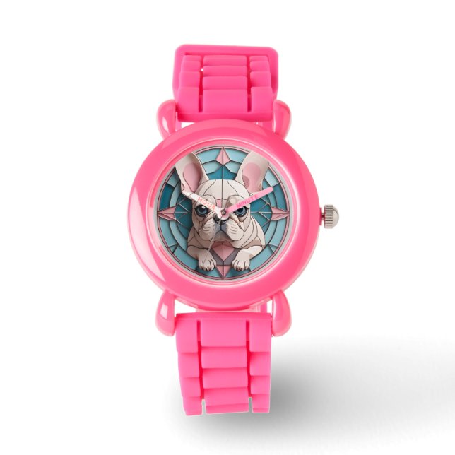 Reloj De Pulsera Bulldog francés Kawaii Pastel Sained Glass (Anverso)