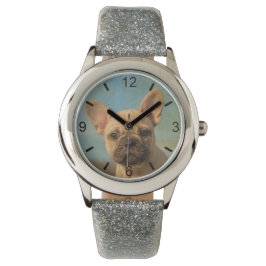 Reloj De Pulsera Bulldog francés lindo retrato de pimienta - placa 