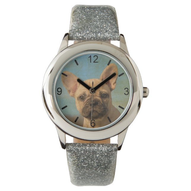 Reloj De Pulsera Bulldog francés lindo retrato de pimienta - placa  (Anverso)