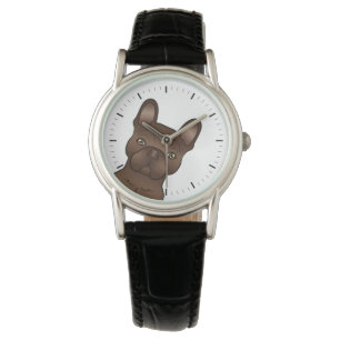 Reloj De Pulsera Bulldog Francés Marrón / Frenchie Perro de Dibujos