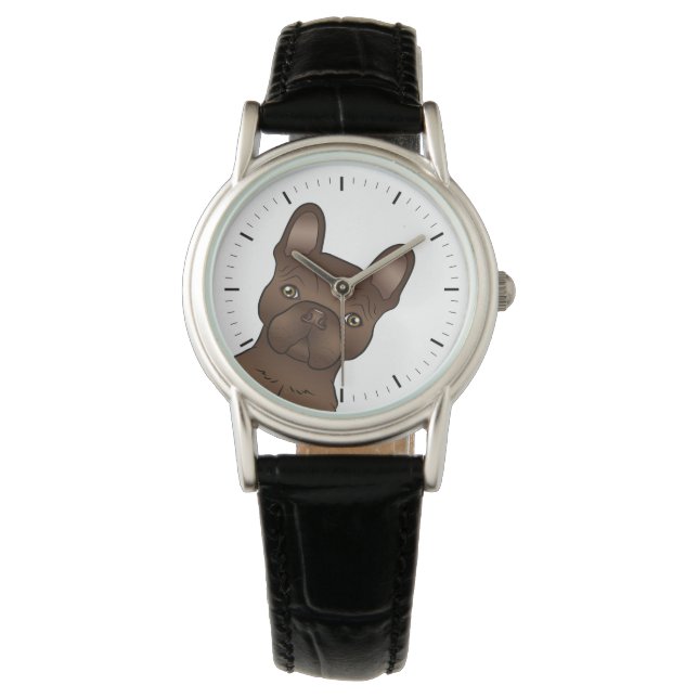 Reloj De Pulsera Bulldog Francés Marrón / Frenchie Perro de Dibujos (Anverso)