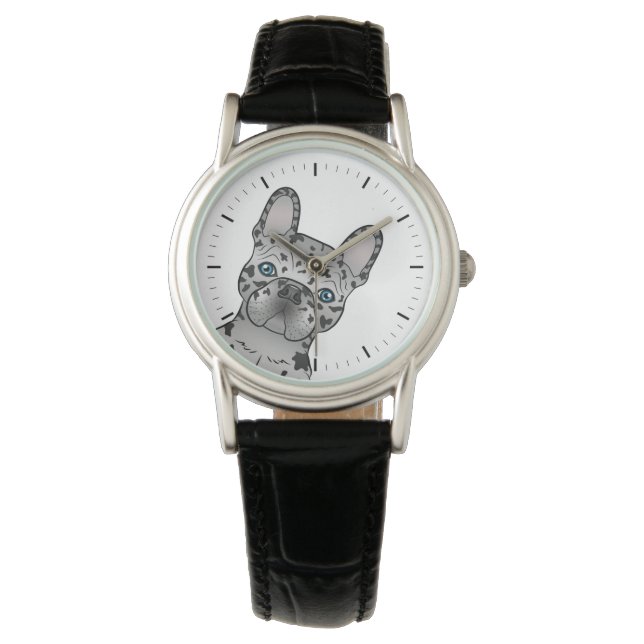 Reloj De Pulsera Bulldog francés Merle Azul / Perro Cute Frenchie (Anverso)