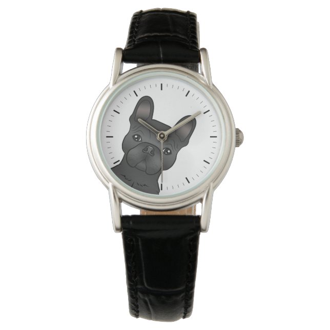 Reloj De Pulsera Bulldog Francés Negro / Frenchie Perro de Dibujos  (Anverso)