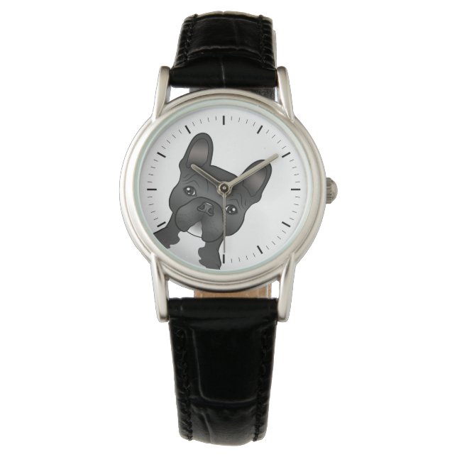 Reloj De Pulsera Bulldog Francés Negro Y Blanco / Frenchie Perro Li (Anverso)