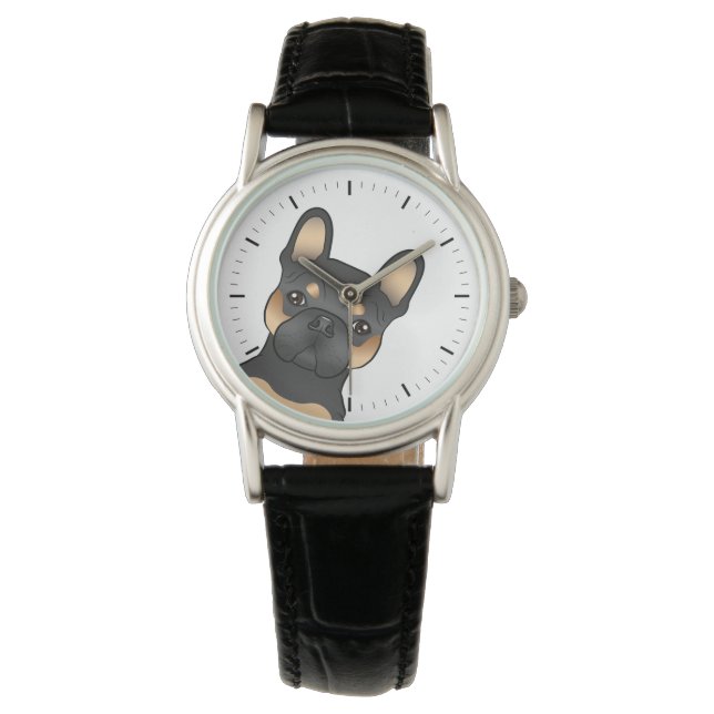Reloj De Pulsera Bulldog Francés Negro Y Tan / Perro Cutáneo Francé (Anverso)