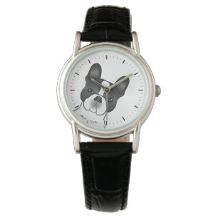 Reloj De Pulsera Bulldog Francés Piebald Negro / Frenchie Perro Lin
