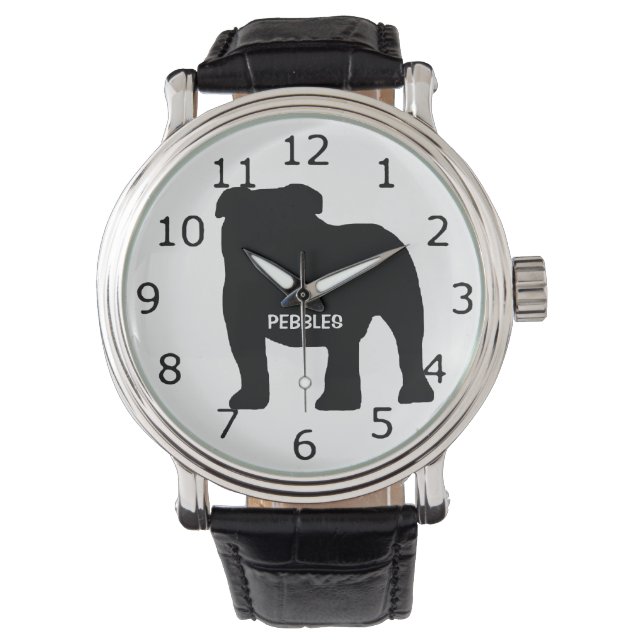 Reloj De Pulsera Bulldog personalizado Perro Silhouette (Anverso)