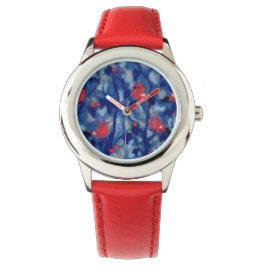 Reloj De Pulsera Bullfinches, pájaros rojos arte de fibra de árbole