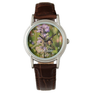 Reloj De Pulsera Bumble Bee En Flor Púrpura Personalizado