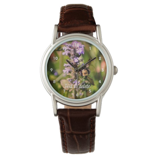 Reloj De Pulsera Bumble Bee En Flor Púrpura Personalizado (Anverso)