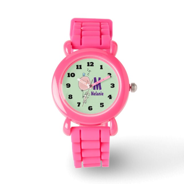 Reloj De Pulsera Bunny flotante sostiene un monograma de globo (Anverso)