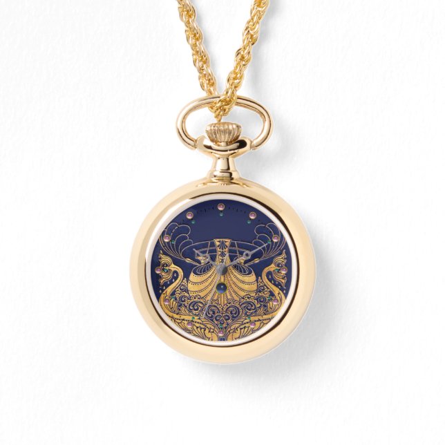 Reloj De Pulsera Buque antiguo, delfines, oro, azul marino (Anverso)