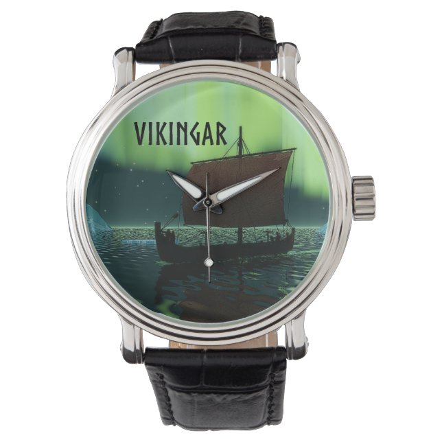Reloj De Pulsera Buque Viking Y Luces Del Norte (Anverso)