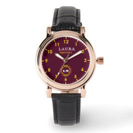 Reloj De Pulsera Burgundy and Gold Personalized Custom Monogram