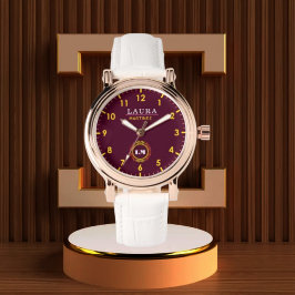 Reloj De Pulsera Burgundy and Gold Personalized Custom Monogram