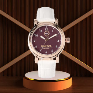 Reloj De Pulsera Burgundy Gold Personalized Custom Monogram Elegant