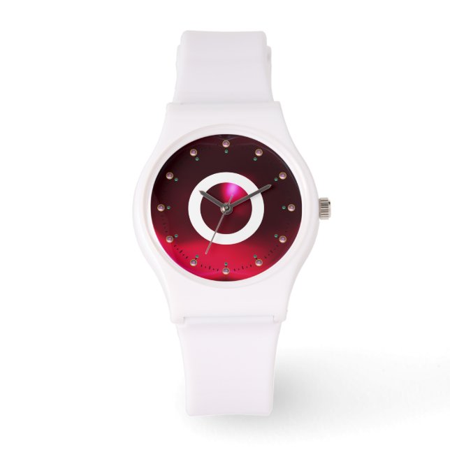 RELOJ DE PULSERA BURGUNDY ROBY GEMSTONE MONOGRAM IMPRESO ROJO (Anverso)