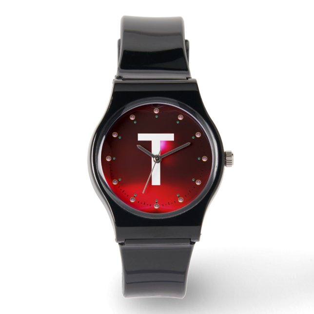 RELOJ DE PULSERA BURGUNDY ROBY GEMSTONE MONOGRAM IMPRESO ROJO (Anverso)