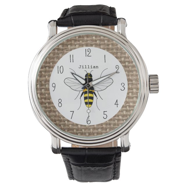 Reloj De Pulsera Burlap Inspire Honey Bee Vigilancia Personalizada (Anverso)