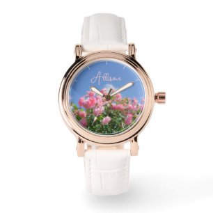 Reloj De Pulsera Buses rosados bajo cielo azul, personalizado