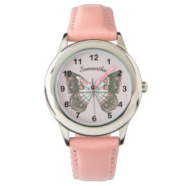 Reloj De Pulsera Butterfly & Custom Name on Soft Pink