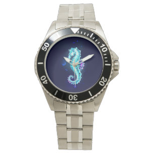 Reloj De Pulsera caballito de mar de hielo de cristal sobre fondo a