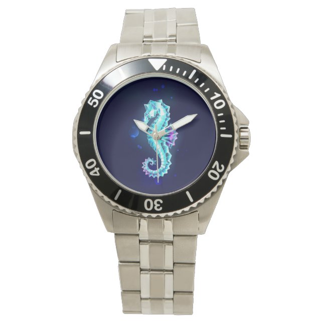 Reloj De Pulsera caballito de mar de hielo de cristal sobre fondo a (Anverso)