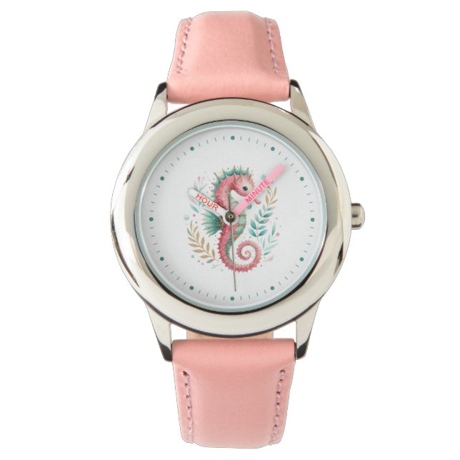 Reloj De Pulsera caballito de mar Purpurinoso sobre blanco (Anverso)