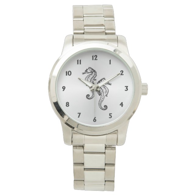 Reloj De Pulsera Caballitos de mar plateados con doce números (Anverso)