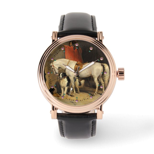 Reloj De Pulsera Caballo Blanco Con Perros (Anverso)