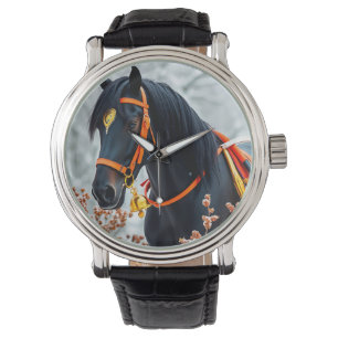 Reloj De Pulsera Caballo castaño negro elegante