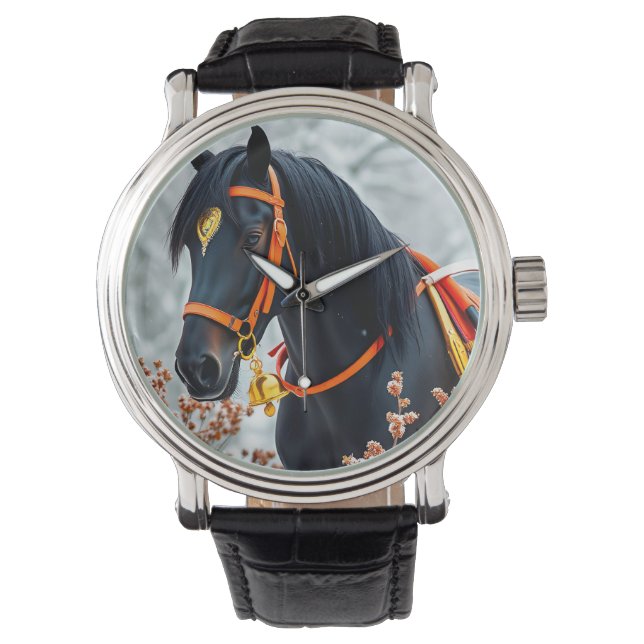 Reloj De Pulsera Caballo castaño negro elegante (Anverso)